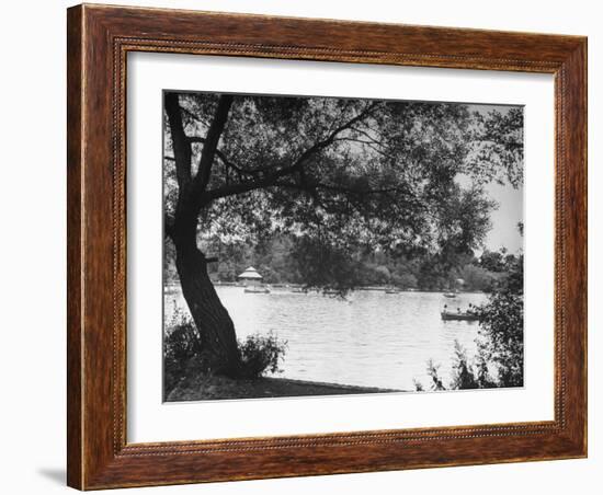 People Boat Riding in Prospect Park-Ed Clark-Framed Photographic Print
