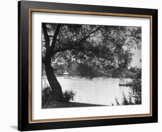 People Boat Riding in Prospect Park-Ed Clark-Framed Photographic Print