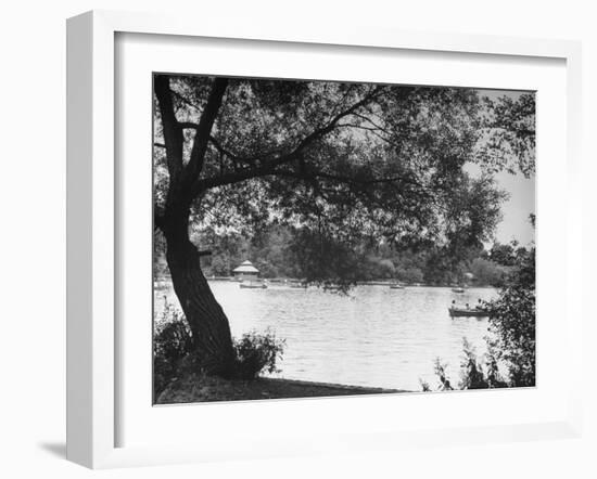 People Boat Riding in Prospect Park-Ed Clark-Framed Photographic Print