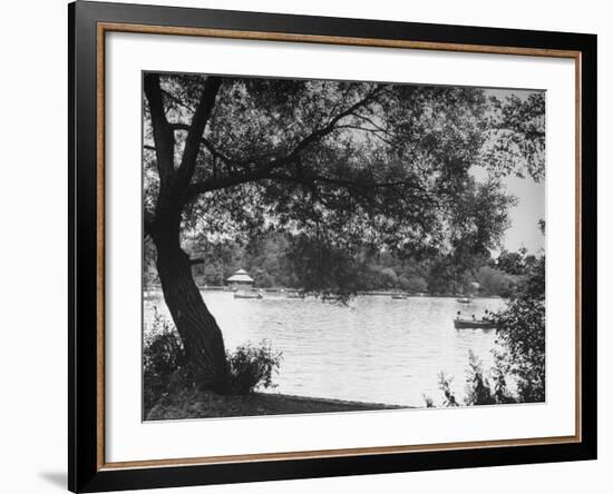 People Boat Riding in Prospect Park-Ed Clark-Framed Photographic Print