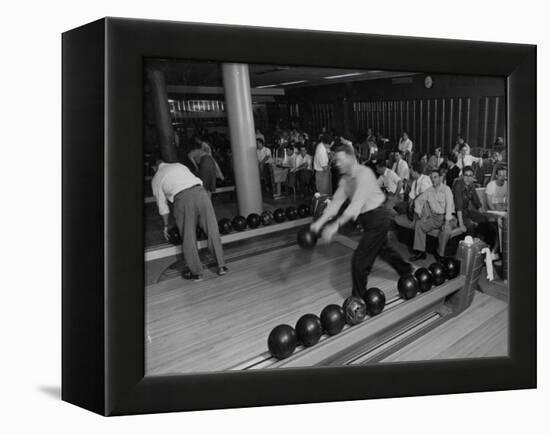 People Bowling at the Mcculloch Motors Recreation Building-J^ R^ Eyerman-Framed Premier Image Canvas