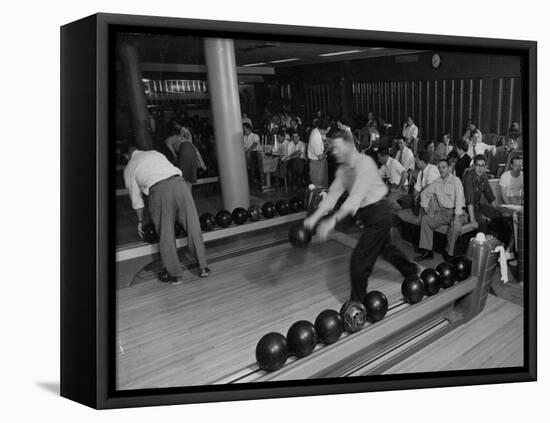 People Bowling at the Mcculloch Motors Recreation Building-J^ R^ Eyerman-Framed Premier Image Canvas