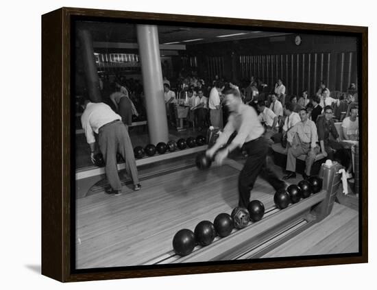 People Bowling at the Mcculloch Motors Recreation Building-J^ R^ Eyerman-Framed Premier Image Canvas