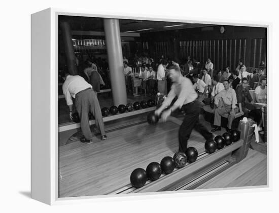 People Bowling at the Mcculloch Motors Recreation Building-J^ R^ Eyerman-Framed Premier Image Canvas