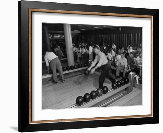 People Bowling at the Mcculloch Motors Recreation Building-J^ R^ Eyerman-Framed Premium Photographic Print