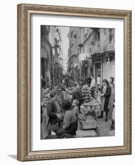 People Buying Bread in the Streets of Naples-Alfred Eisenstaedt-Framed Premium Photographic Print