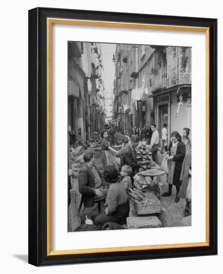 People Buying Bread in the Streets of Naples-Alfred Eisenstaedt-Framed Premium Photographic Print