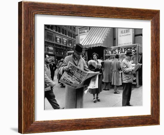 People Buying Out of Town Newspapers in Times Square During Newspaer Strike-Ralph Morse-Framed Photographic Print