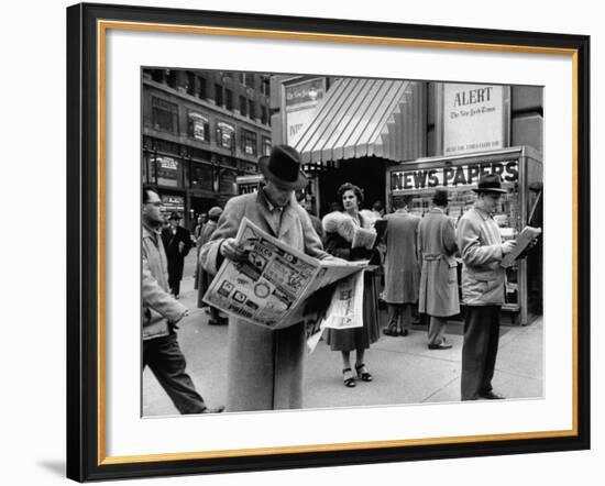 People Buying Out of Town Newspapers in Times Square During Newspaer Strike-Ralph Morse-Framed Photographic Print