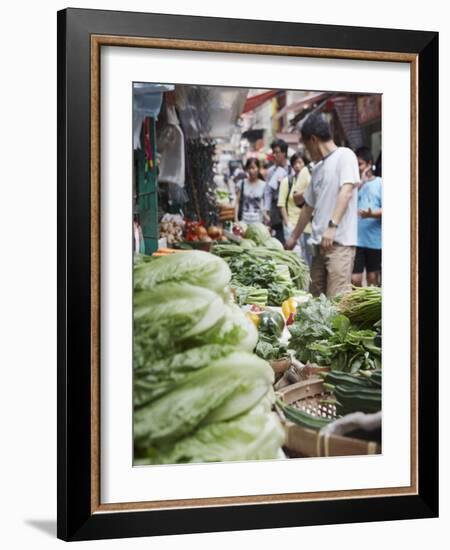 People Buying Vegetables at Graham Street Market, Central, Hong Kong Island, Hong Kong, China, Asia-Ian Trower-Framed Photographic Print