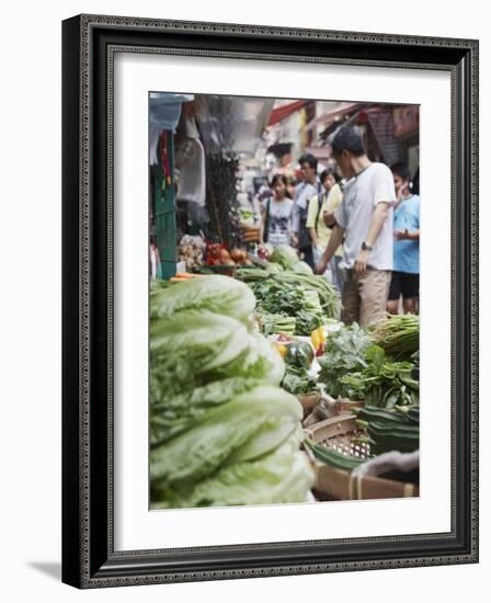 People Buying Vegetables at Graham Street Market, Central, Hong Kong Island, Hong Kong, China, Asia-Ian Trower-Framed Photographic Print