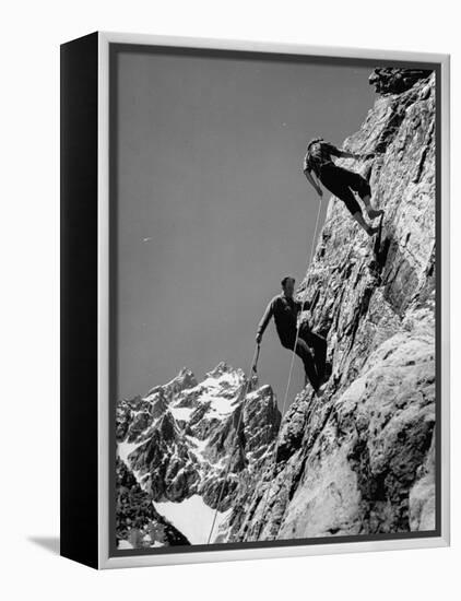 People Climbing the Teton Mountains-Hansel Mieth-Framed Premier Image Canvas