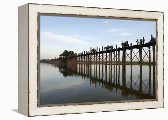 People Crossing U Bein's Bridge, Mandalay, Myanmar (Burma)-Annie Owen-Framed Premier Image Canvas