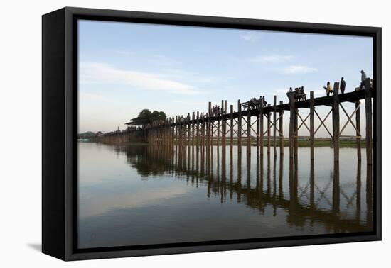 People Crossing U Bein's Bridge, Mandalay, Myanmar (Burma)-Annie Owen-Framed Premier Image Canvas