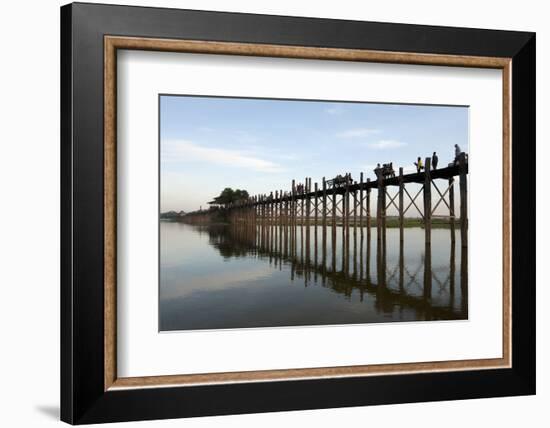 People Crossing U Bein's Bridge, Mandalay, Myanmar (Burma)-Annie Owen-Framed Photographic Print