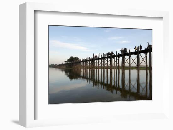 People Crossing U Bein's Bridge, Mandalay, Myanmar (Burma)-Annie Owen-Framed Photographic Print