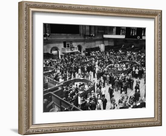 People Crowding the Stock Exchange Building-Charles E^ Steinheimer-Framed Photographic Print