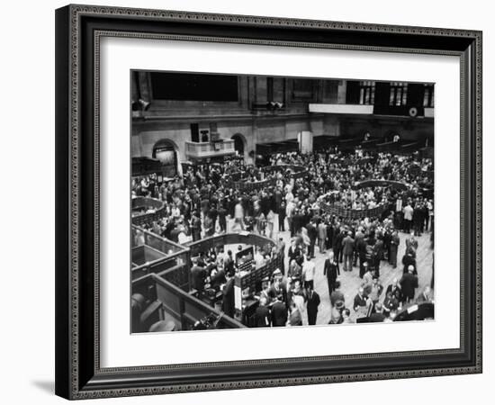 People Crowding the Stock Exchange Building-Charles E^ Steinheimer-Framed Photographic Print