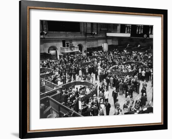 People Crowding the Stock Exchange Building-Charles E^ Steinheimer-Framed Photographic Print