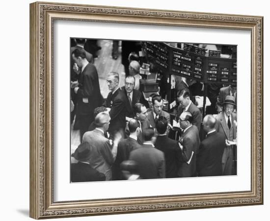 People Crowding the Stock Exchange Building-Charles E^ Steinheimer-Framed Photographic Print