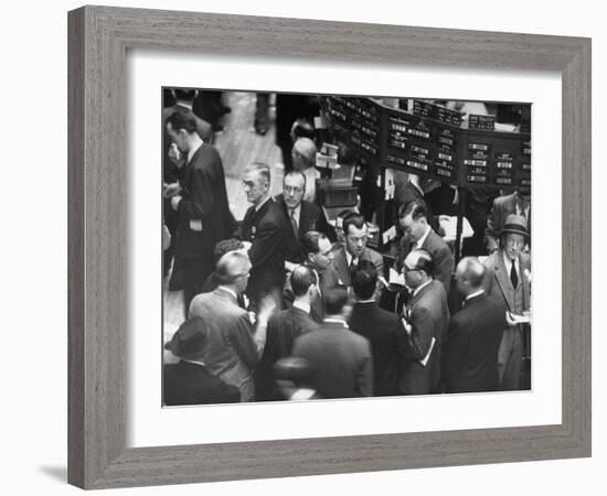 People Crowding the Stock Exchange Building-Charles E^ Steinheimer-Framed Photographic Print