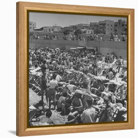 People Crowding the Tel Aviv Beach on a Saturday Morning-null-Framed Premier Image Canvas