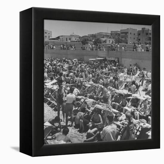 People Crowding the Tel Aviv Beach on a Saturday Morning-null-Framed Premier Image Canvas