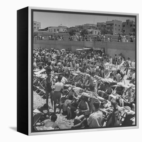 People Crowding the Tel Aviv Beach on a Saturday Morning-null-Framed Premier Image Canvas