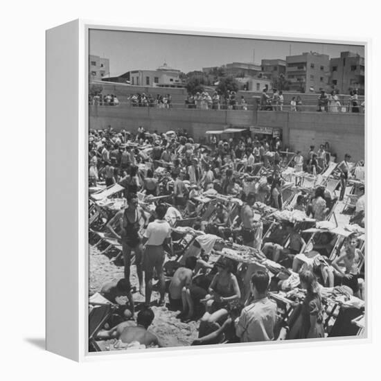 People Crowding the Tel Aviv Beach on a Saturday Morning-null-Framed Premier Image Canvas