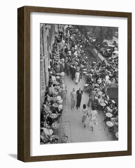 People Dining at Outside Cafe Next to the Hotel Excelsior-Dmitri Kessel-Framed Photographic Print