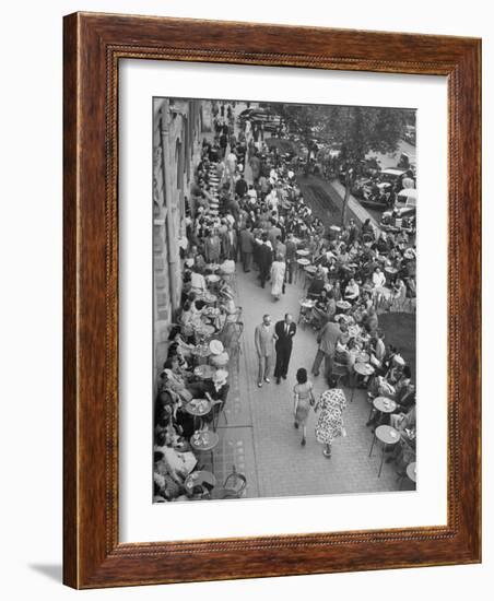 People Dining at Outside Cafe Next to the Hotel Excelsior-Dmitri Kessel-Framed Photographic Print