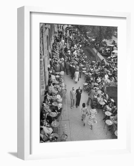 People Dining at Outside Cafe Next to the Hotel Excelsior-Dmitri Kessel-Framed Photographic Print