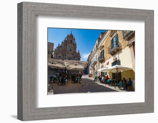 People Dining in Piazza Duomo in Front of Cathedral of San Giorgio in Ragusa Ibla-Martin Child-Framed Photographic Print