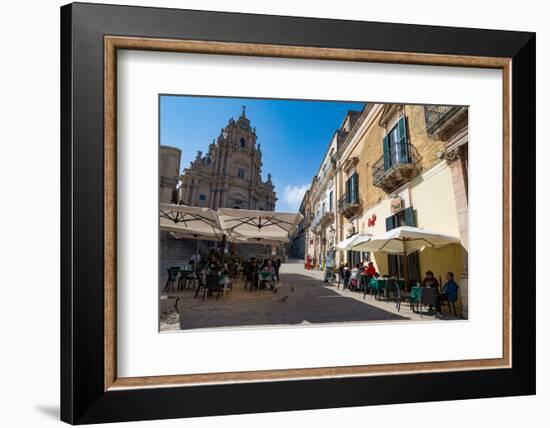 People Dining in Piazza Duomo in Front of Cathedral of San Giorgio in Ragusa Ibla-Martin Child-Framed Photographic Print