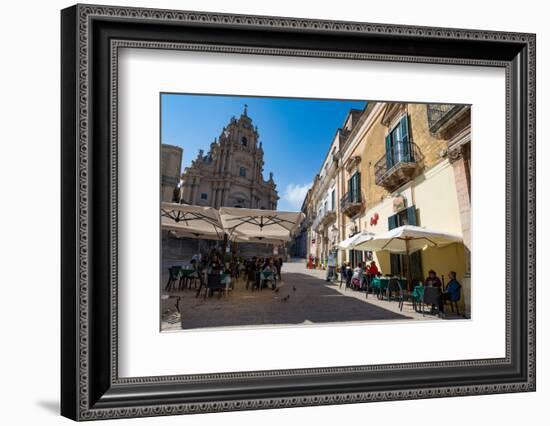 People Dining in Piazza Duomo in Front of Cathedral of San Giorgio in Ragusa Ibla-Martin Child-Framed Photographic Print