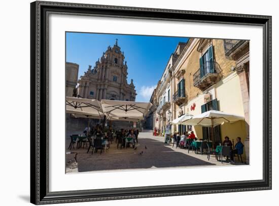 People Dining in Piazza Duomo in Front of Cathedral of San Giorgio in Ragusa Ibla-Martin Child-Framed Photographic Print