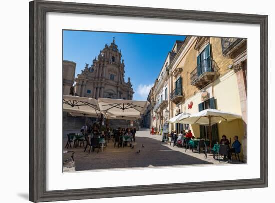 People Dining in Piazza Duomo in Front of Cathedral of San Giorgio in Ragusa Ibla-Martin Child-Framed Photographic Print