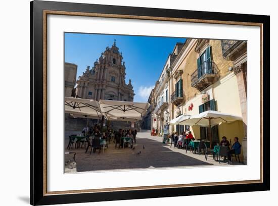 People Dining in Piazza Duomo in Front of Cathedral of San Giorgio in Ragusa Ibla-Martin Child-Framed Photographic Print