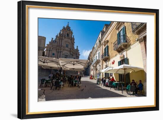 People Dining in Piazza Duomo in Front of Cathedral of San Giorgio in Ragusa Ibla-Martin Child-Framed Photographic Print