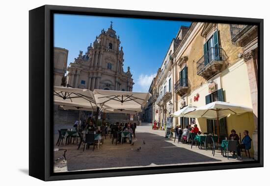 People Dining in Piazza Duomo in Front of Cathedral of San Giorgio in Ragusa Ibla-Martin Child-Framed Premier Image Canvas