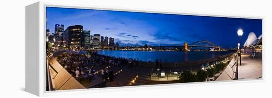 People Drinking at Opera House Bar at Sydney Opera House, Harbour Bridge and Skyline, Australia-Giles Bracher-Framed Premier Image Canvas