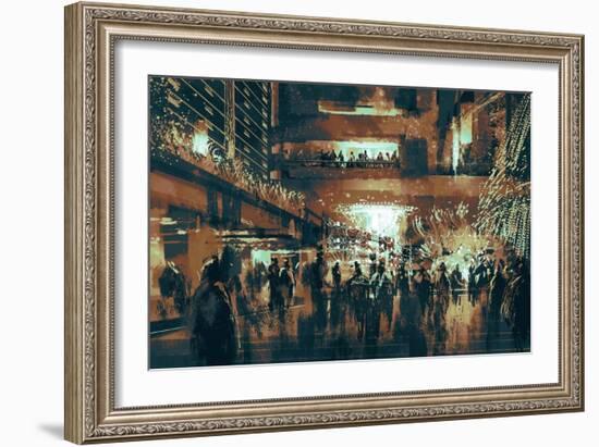 People Enjoy at Shopping Street,Digital Painting,Vintage Style-Tithi Luadthong-Framed Art Print