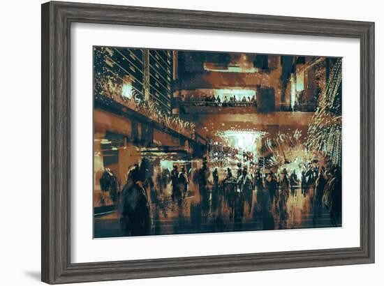 People Enjoy at Shopping Street,Digital Painting,Vintage Style-Tithi Luadthong-Framed Art Print