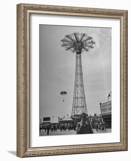 People Enjoying a Ride at Coney Island Amusement Park-Ed Clark-Framed Photographic Print