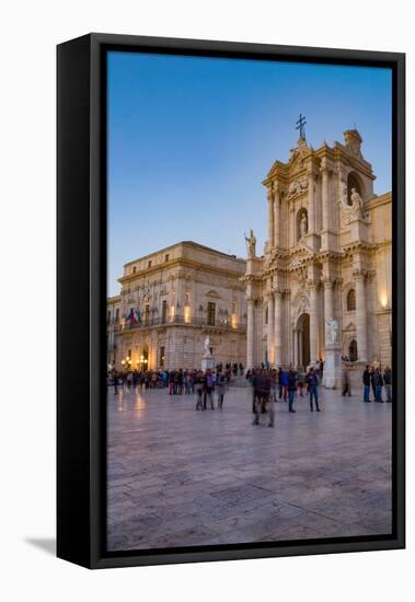 People Enjoying Passeggiata in Piazza Duomo on the Tiny Island of Ortygia-Martin Child-Framed Premier Image Canvas