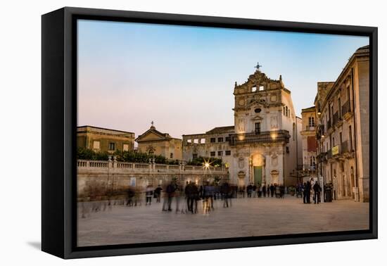 People Enjoying Passeggiata in Piazza Duomo on the Tiny Island of Ortygia-Martin Child-Framed Premier Image Canvas