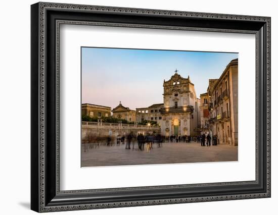 People Enjoying Passeggiata in Piazza Duomo on the Tiny Island of Ortygia-Martin Child-Framed Photographic Print