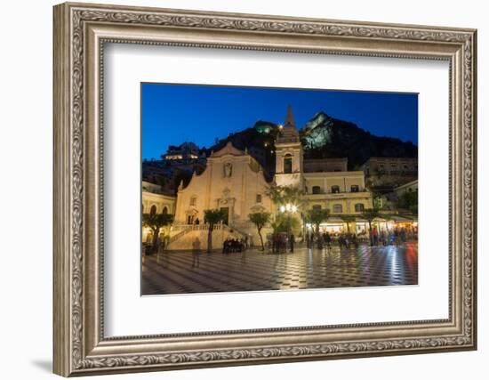 People Enjoying Passeggiata in Piazza Ix Aprile in the Hill Town of Taormina at Night, Sicily-Martin Child-Framed Photographic Print