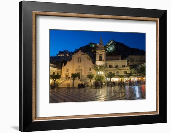 People Enjoying Passeggiata in Piazza Ix Aprile in the Hill Town of Taormina at Night, Sicily-Martin Child-Framed Photographic Print