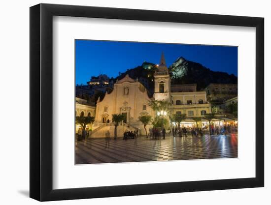 People Enjoying Passeggiata in Piazza Ix Aprile in the Hill Town of Taormina at Night, Sicily-Martin Child-Framed Photographic Print